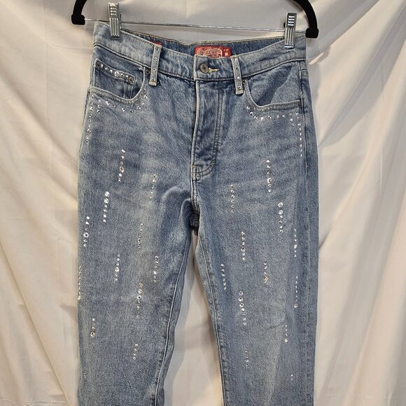 Lucky Legend High Rise Crop Jeans 90's Rhinestones Size 0/25 Light Blue 80318 - Picture 1 of 11